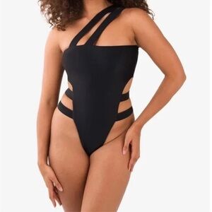 Black Strappy Women Swim One Piece